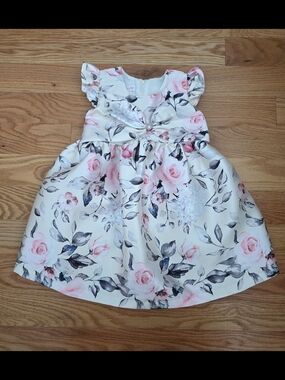 Bonnie Jean Floral Bow-Front Party Dress with Pink Roses